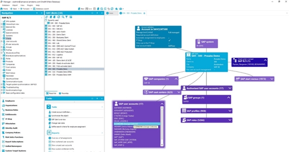 Figure 9: Once the S/4 HANA system has been successfully connected with the appropriate Client(s), Users, and attributed mapped, the data model is synchronized into One Identity Manager. This shows the details of one specific synchronized client.